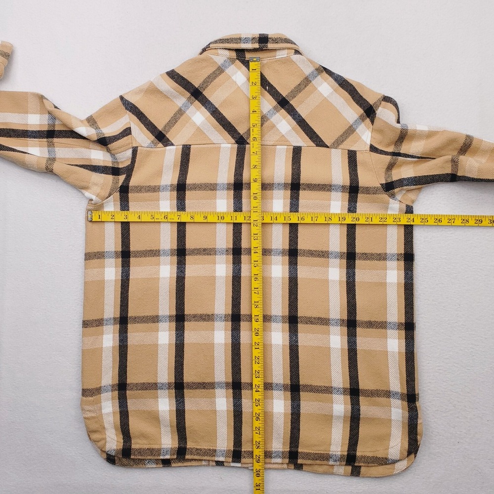 Lucky Brand Shirt Jacket Mens Medium Tan Black Tartan Plaid Flannel Shacket - Picture 11 of 15